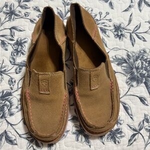 Ariat Tan Suede Shoes with Pink Accents